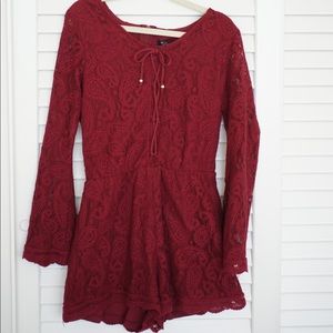 Dark Red Lace Romper